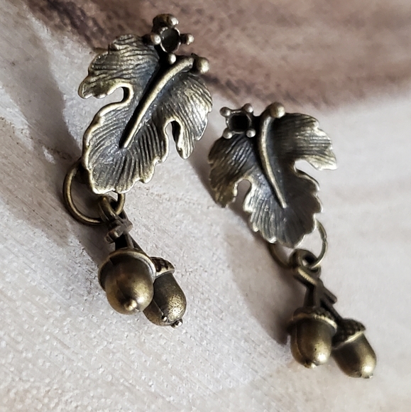 Acorn earrings bronze fig leaf studs NEW handmade fall autumn Gift Thanksgiving - Picture 3 of 11